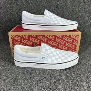 VANS Classic Slip On Women Sneakers Checkerboard Halogen Blue White Women Sz 8.5